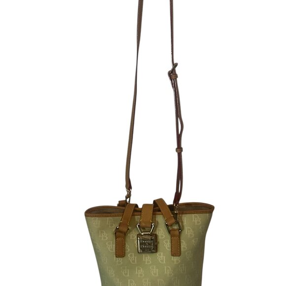 Dooney & Bourke Light Green Monogram Canvas Bucket Tote Bag With Leather Trim - Picture 11 of 16